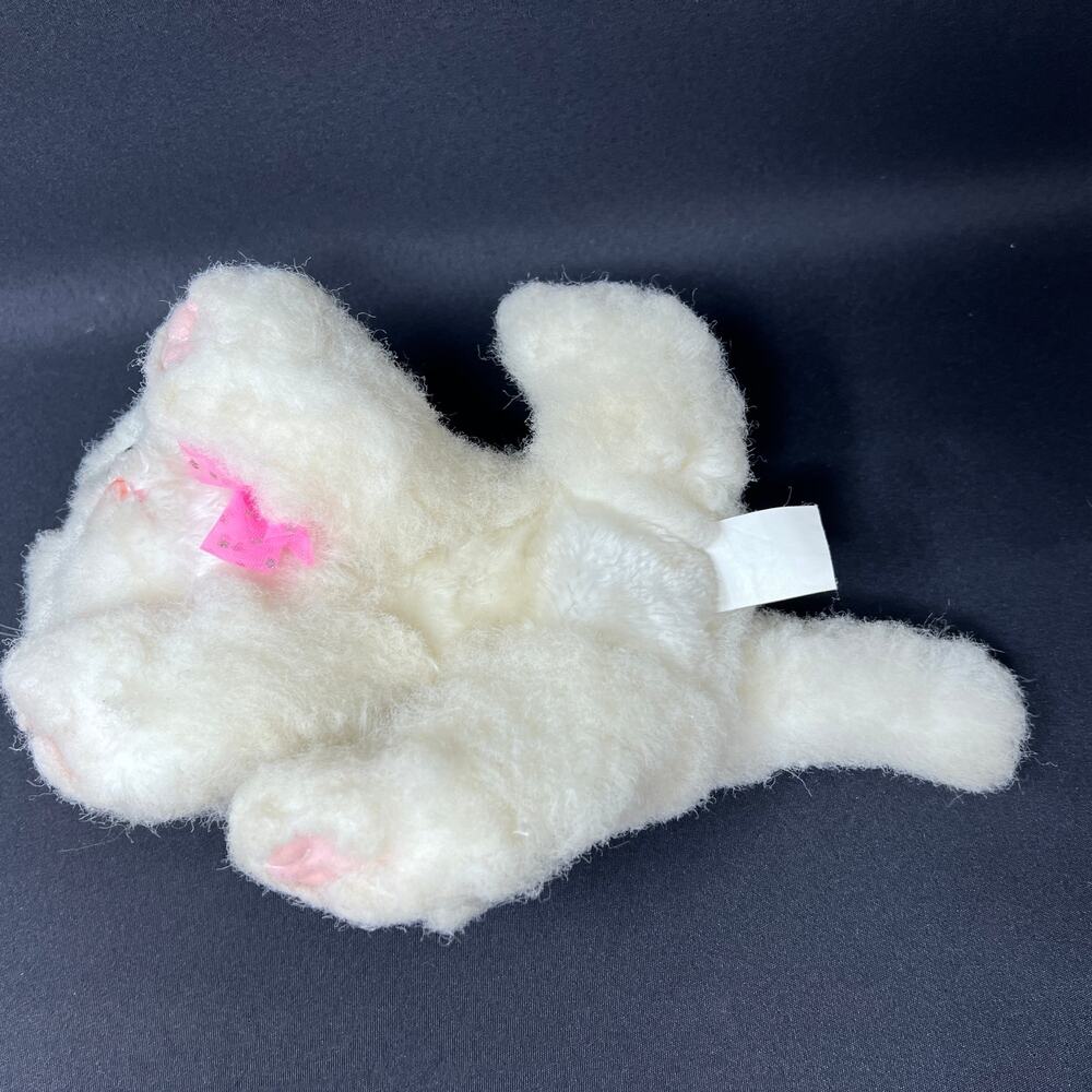 DSI Kitty Kitty Kitten Plush 2000 Purrs White Persian Cat Blue Eyes Pink Bow - Picture 4 of 7